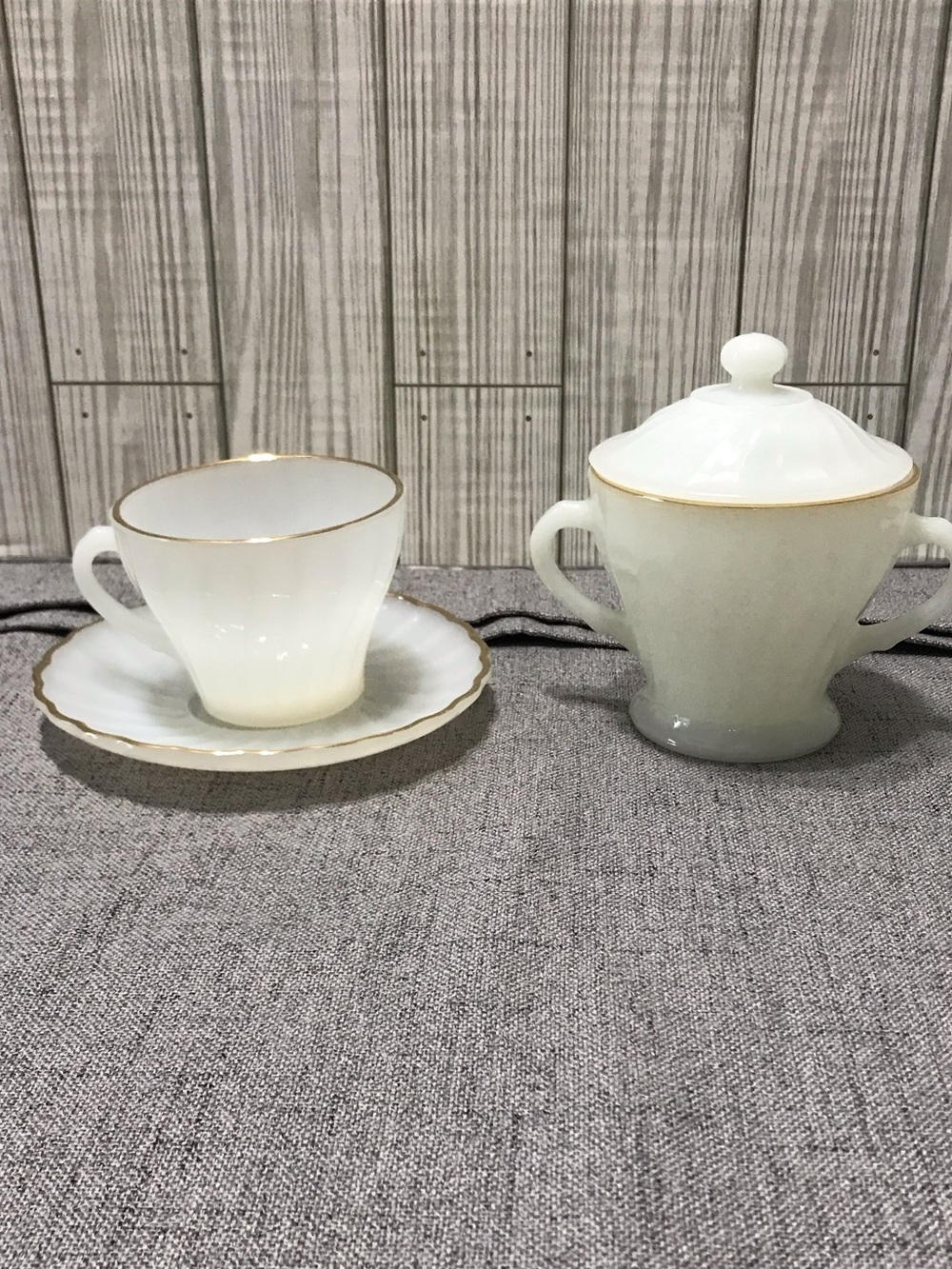Vintage Anchor Hocking- Fire King Cup & Sauce and Sugar bowl set